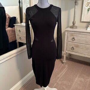 French Connection Elegant Black Long Sleeve Dress with sheer cutouts Sz 6